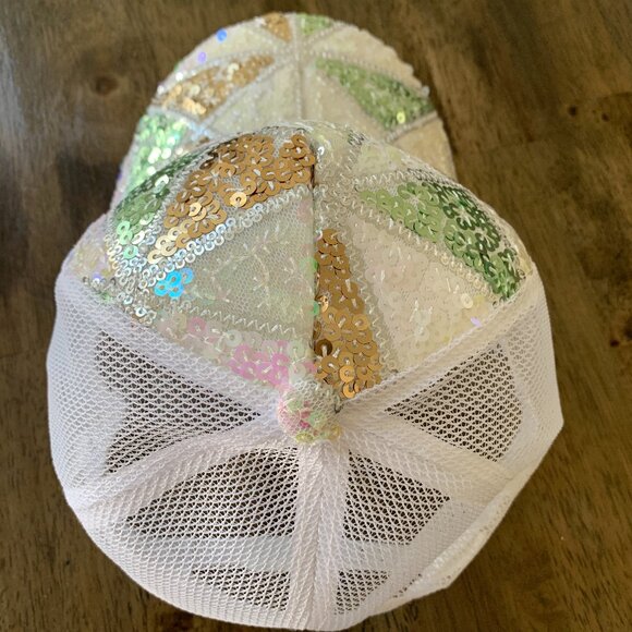 Womens Fashion Stage Style Sequin Gradient Buckle Mesh Adjustable Cap WHITE - Picture 2 of 5